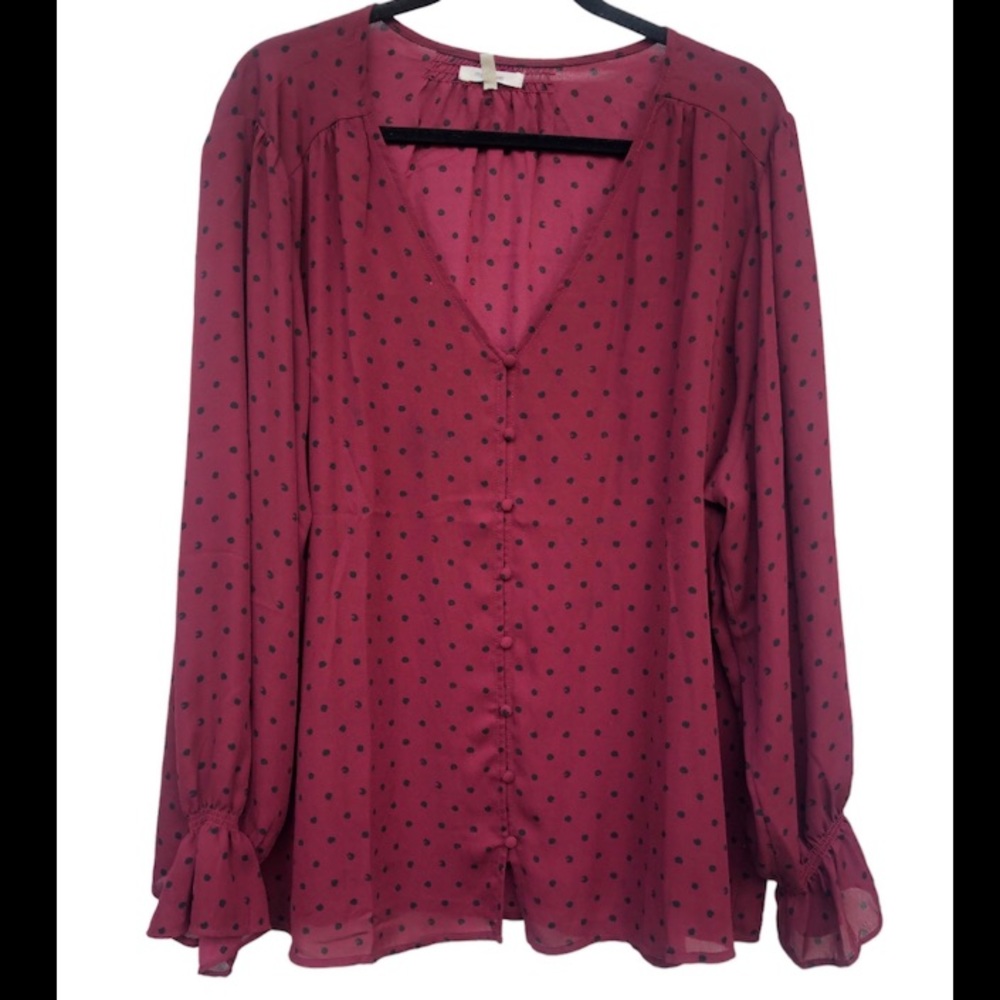 Maurices burgundy polka dot blouse 2 2X 20W 22W